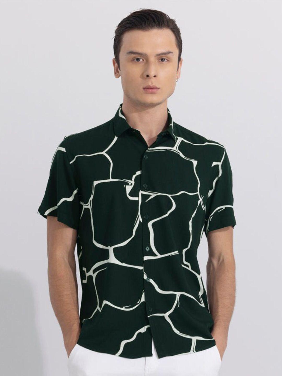 snitch classic abstract printed spread collar casual shirt