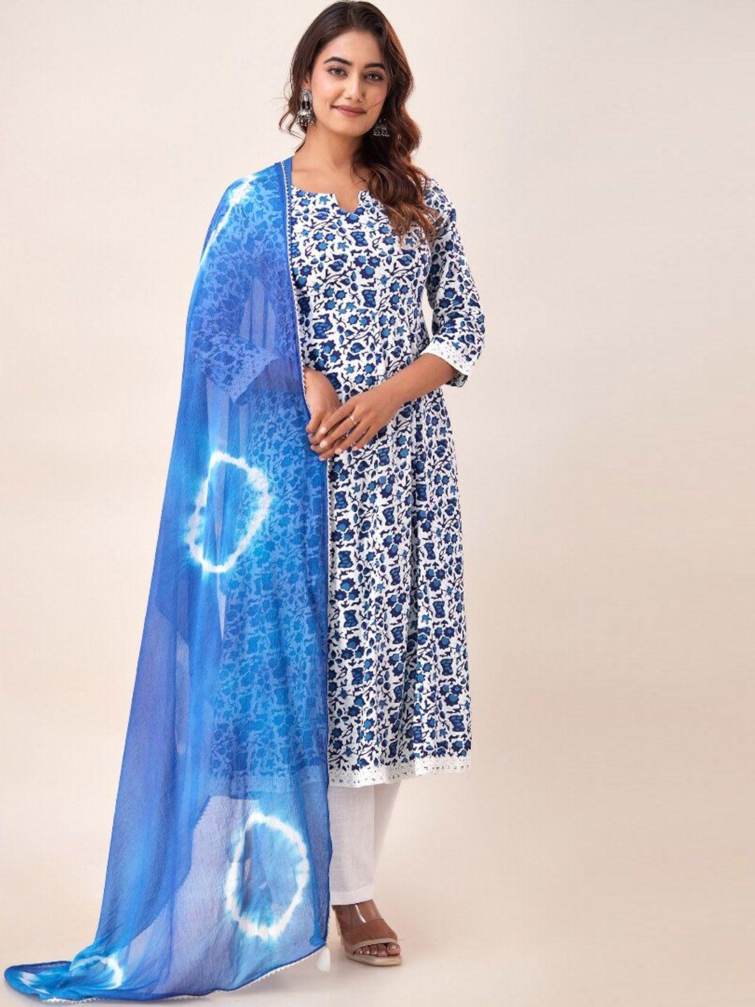 here&now floral printed anarkali kurta with palazzos & dupatta