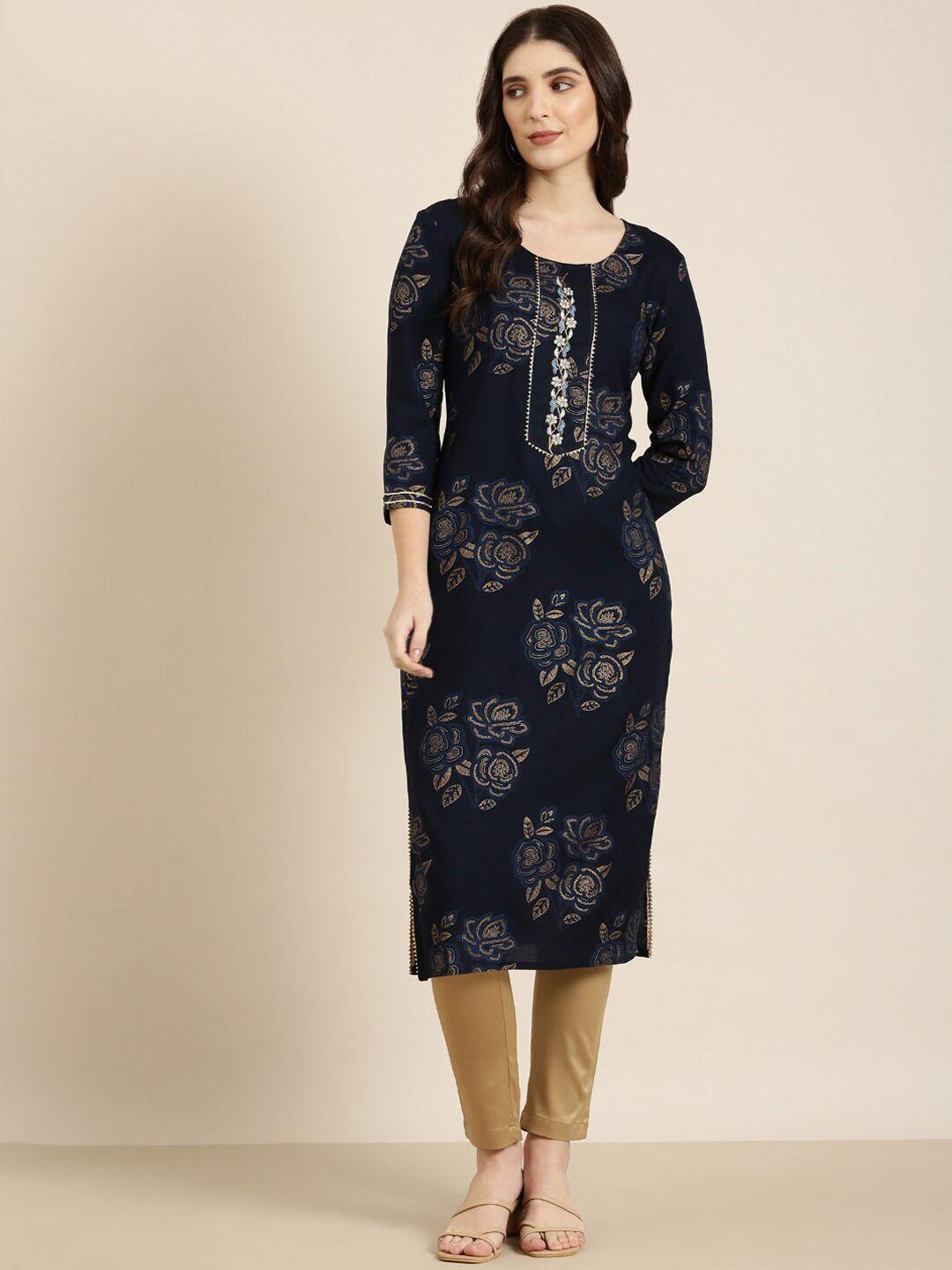 showoff floral printed cotton straight kurta