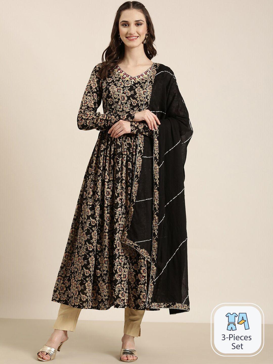 showoff floral printed anarkali kurta with dupatta