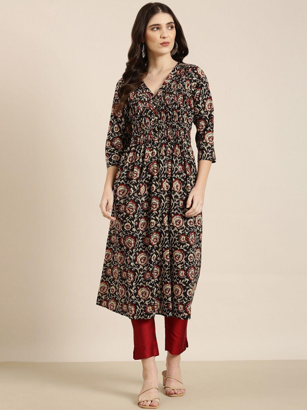 showoff floral printed v-neck straight kurta