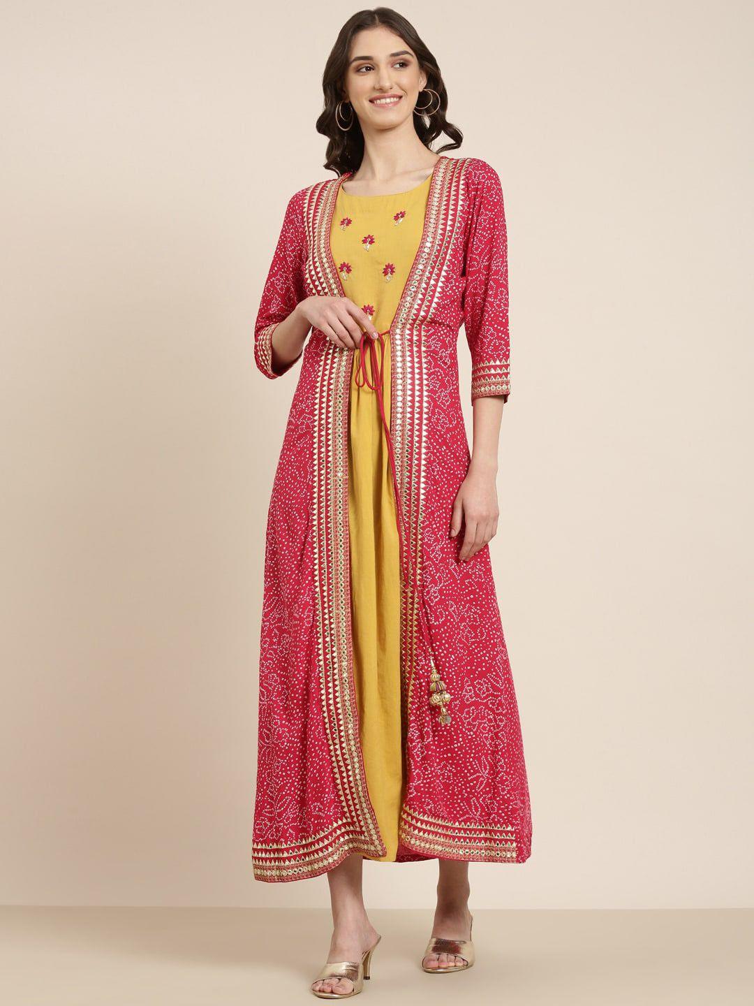 showoff embroidered beaded anarkali kurta with longline jacket