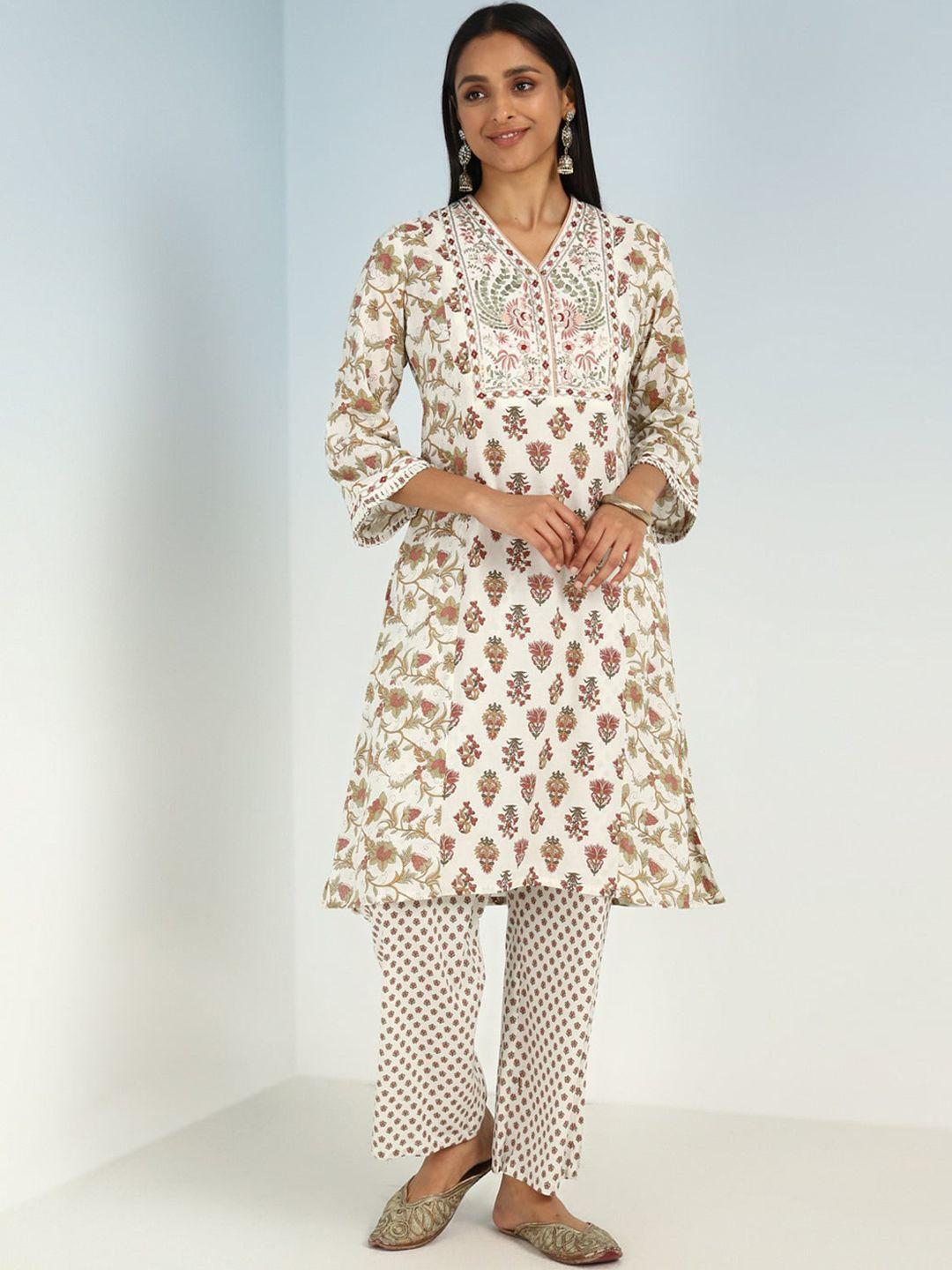 lakshita floral printed regular thread work kurta with trousers