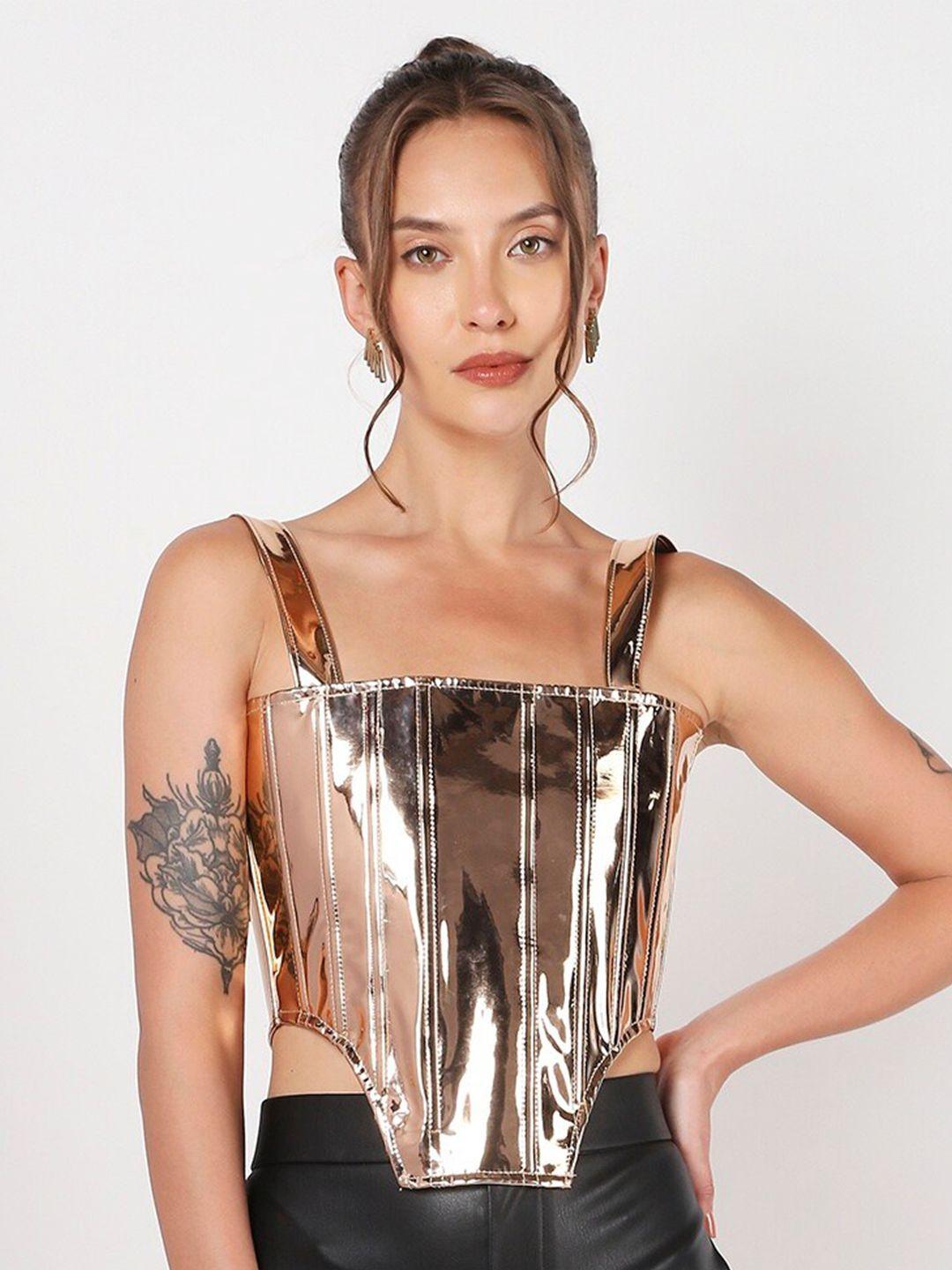 liyokki sleeveless tie ups leather fitted crop top