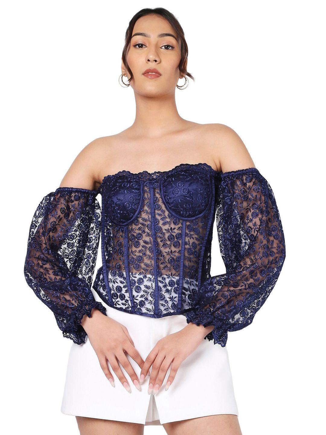 liyokki floral embroidered off shoulder lace up corset fitted top