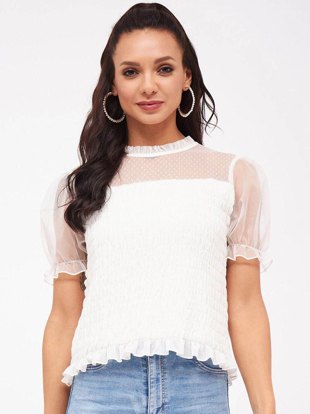 harpa high neck smocked puff sleeves top