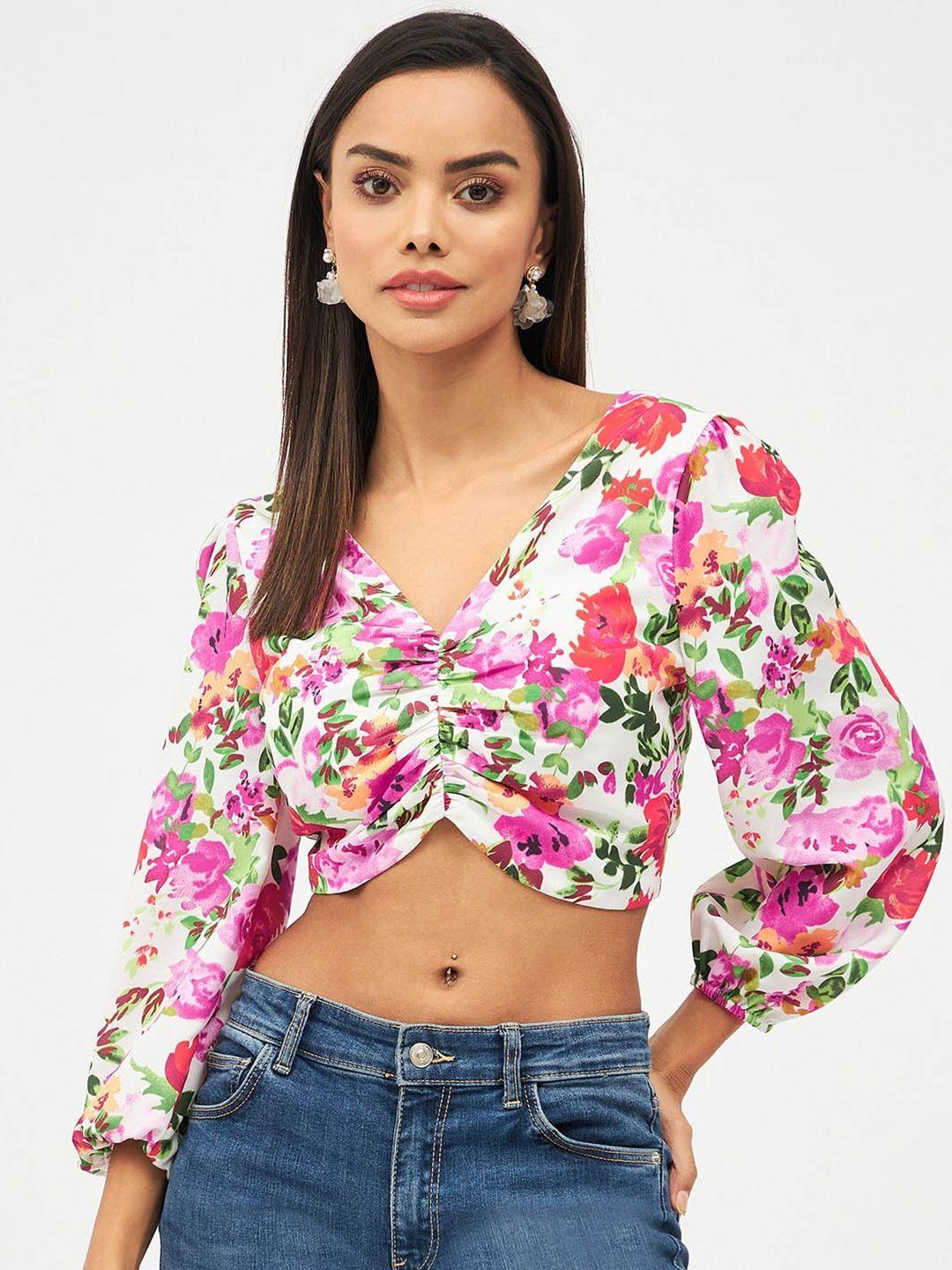 harpa floral printed puffed sleeves crop top