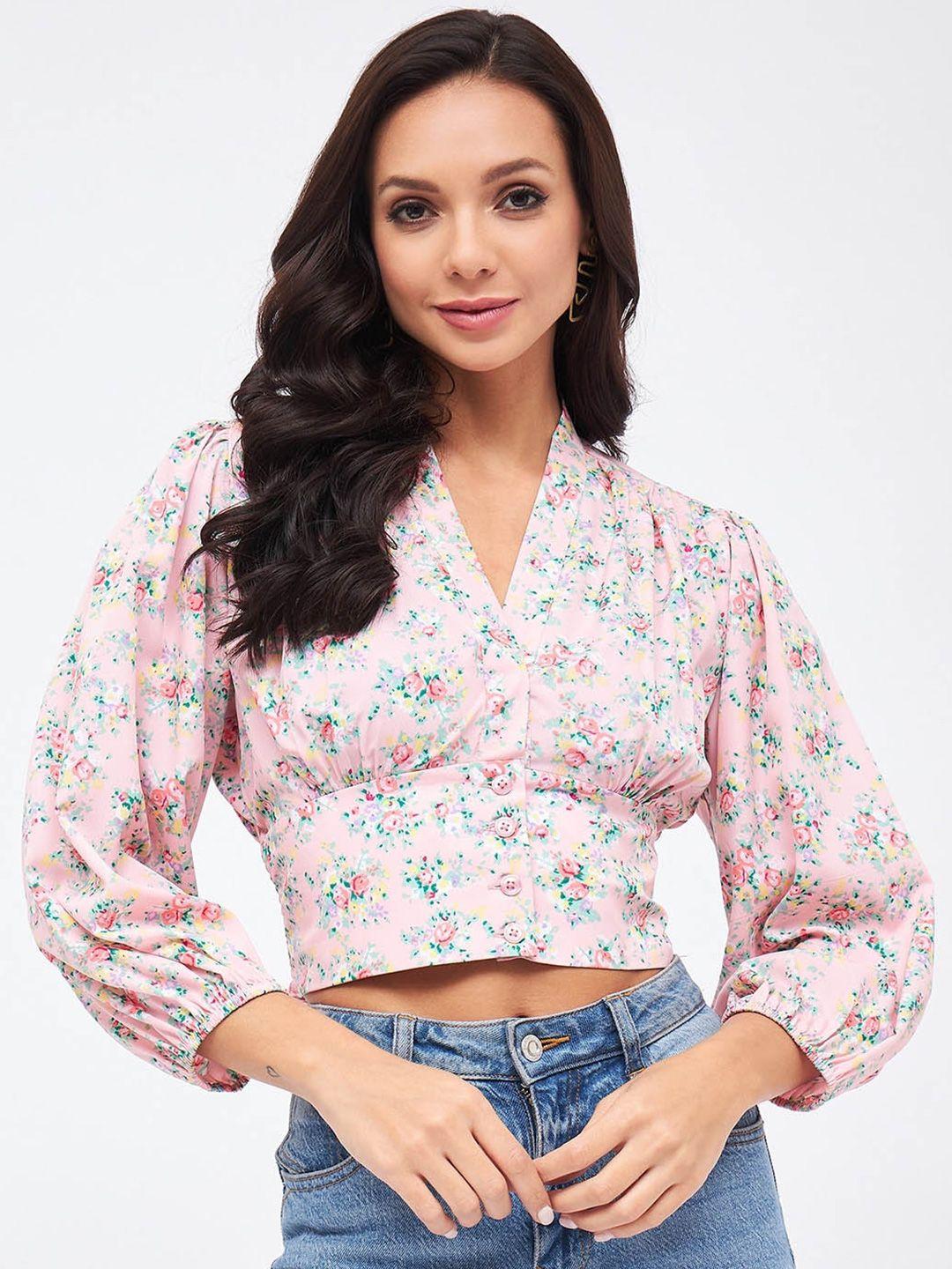 harpa floral printed puffed sleeves empire crop top