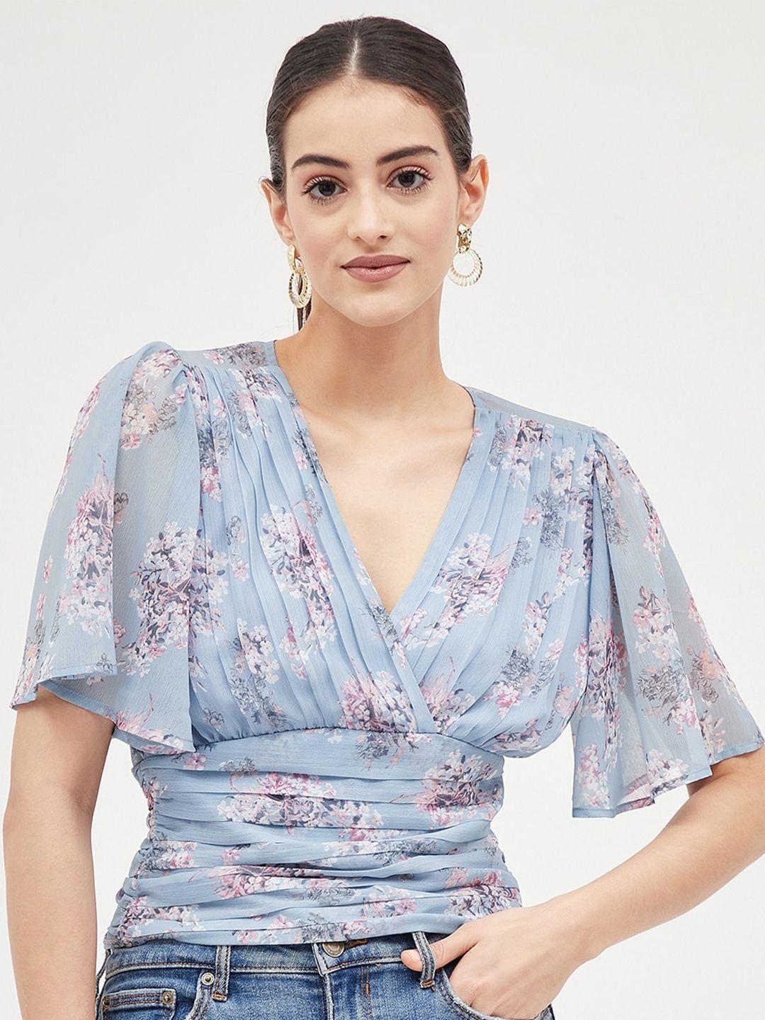 harpa floral printed flared sleeves crop top