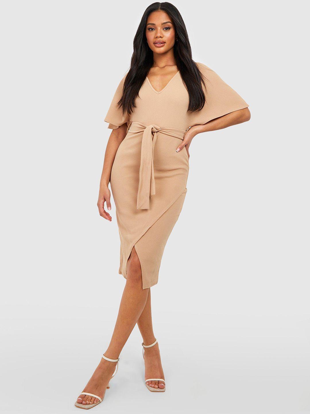 boohoo flared sleeve sheath midi dress