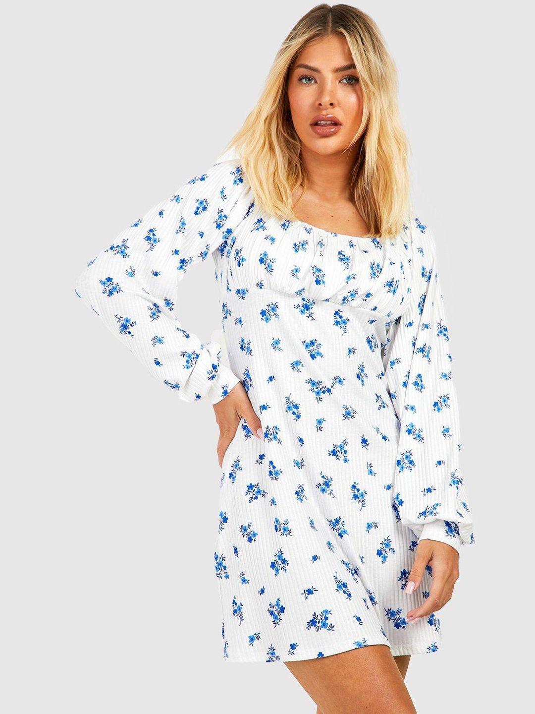 boohoo floral print puff sleeves a-line mini dress