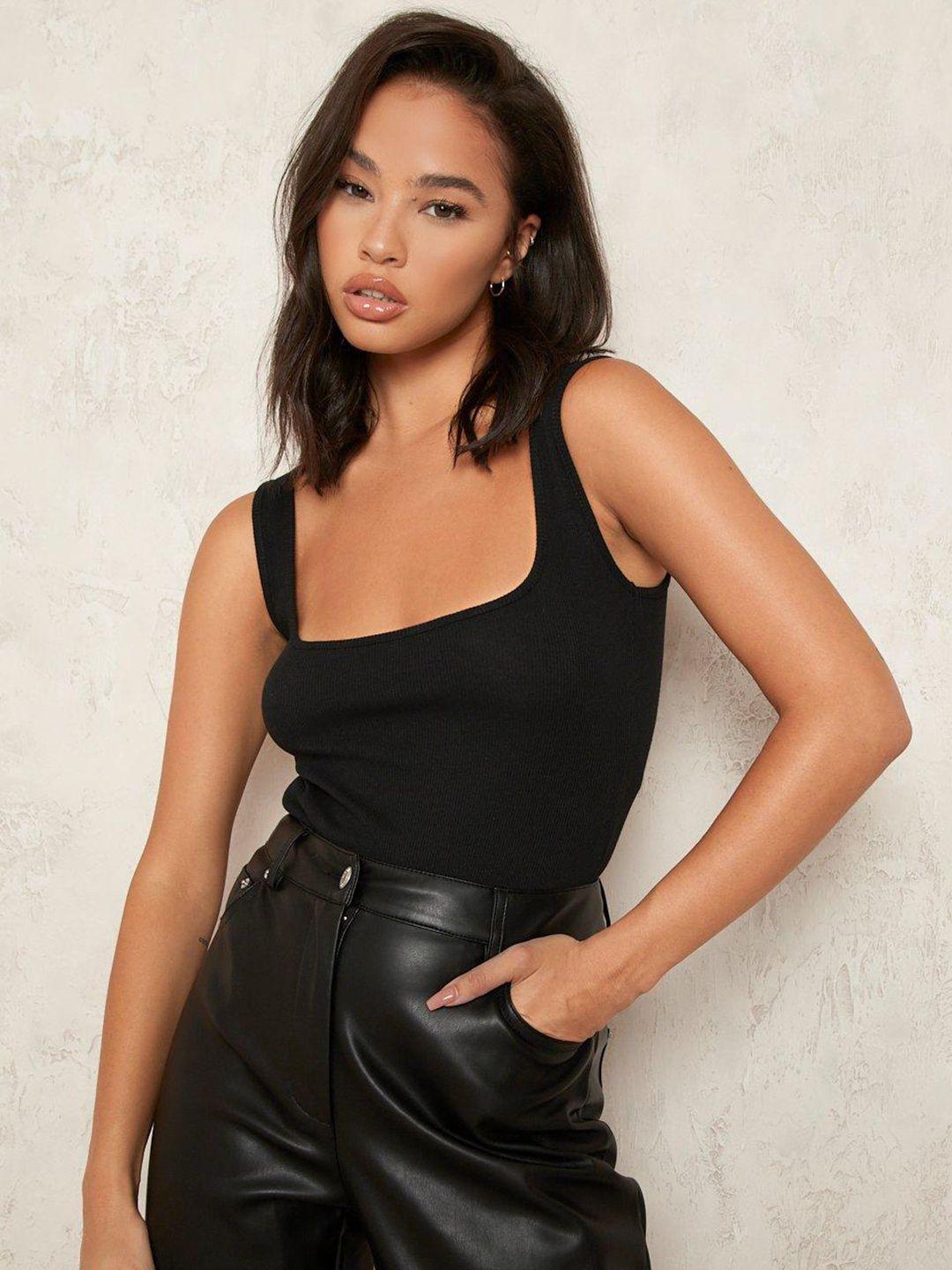 boohoo ribbed square neck bodysuit