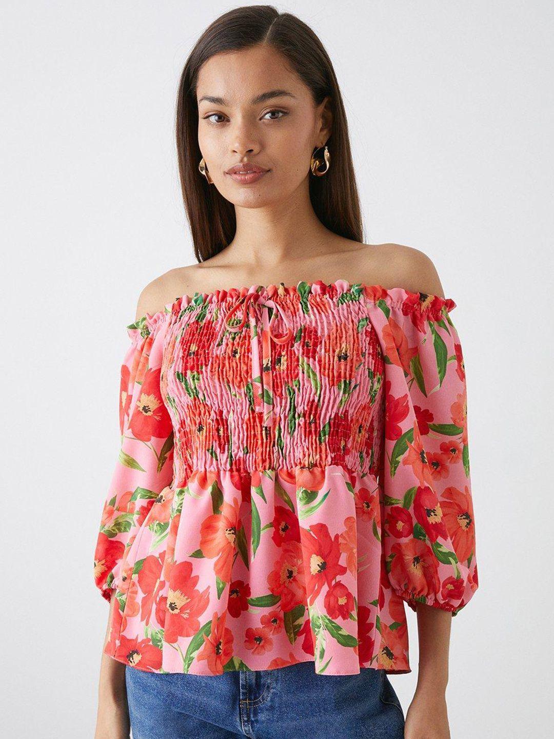 dorothy perkins floral print off-shoulder smocked top