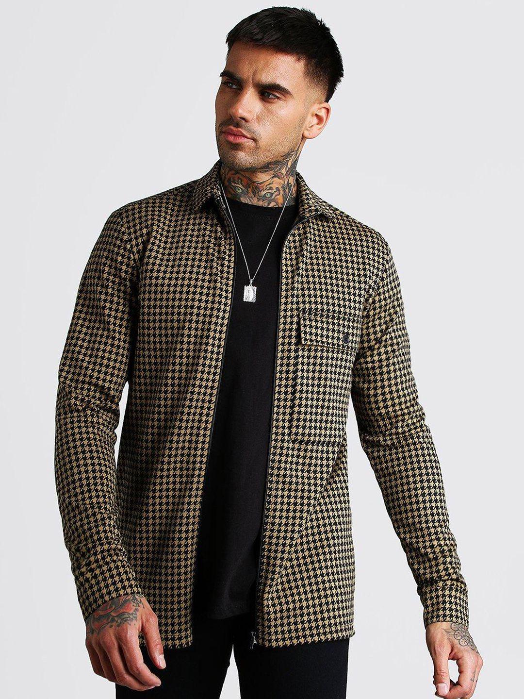 oohooman houndstooth pattern casual shirt