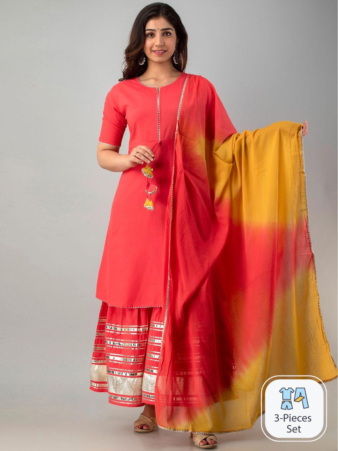 celebravo gotta patti pure cotton kurta with sharara & dupatta