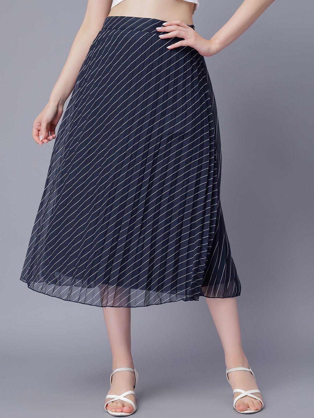 nuevosdamas striped accordion pleats georgette a-line midi skirt