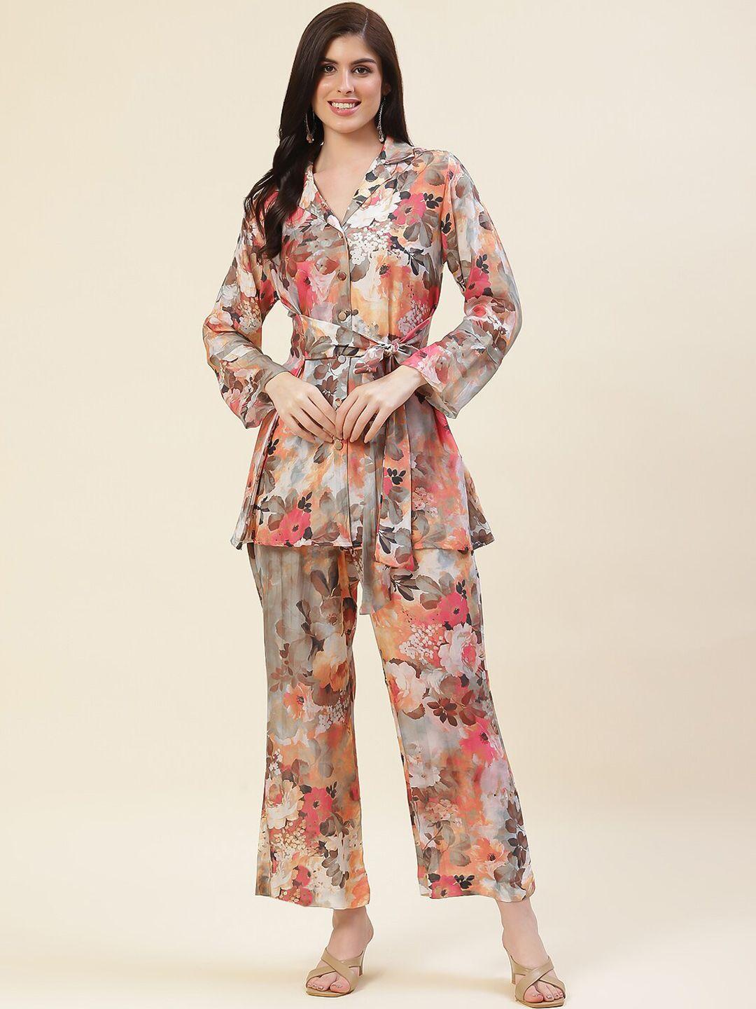 meena bazaar floral printed top & trouser