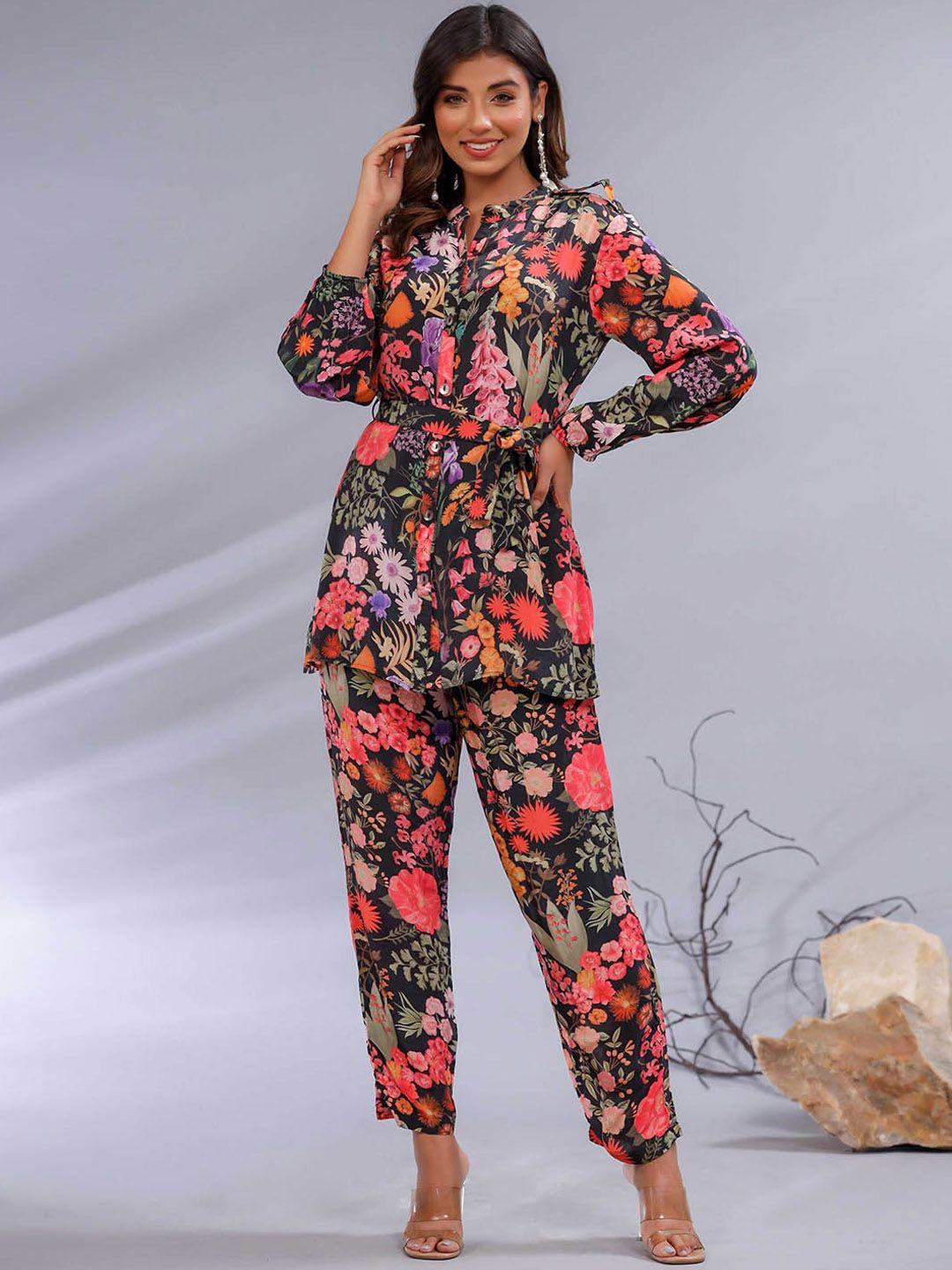 meena bazaar floral printed crepe top & trouser