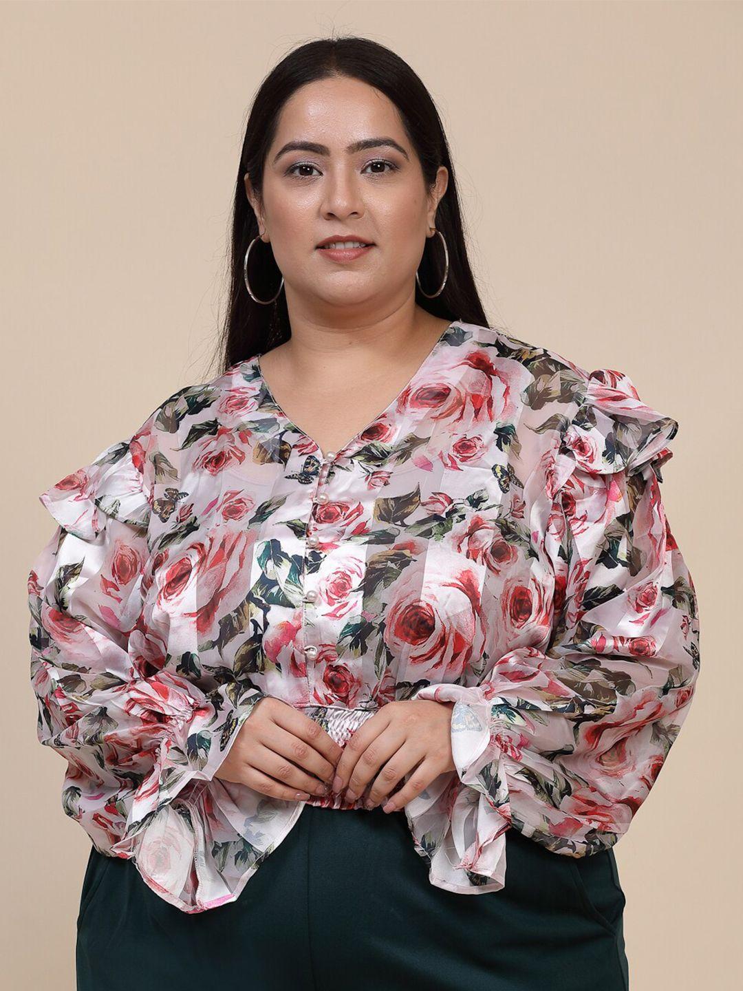 flambeur floral printed bell sleeves satin top