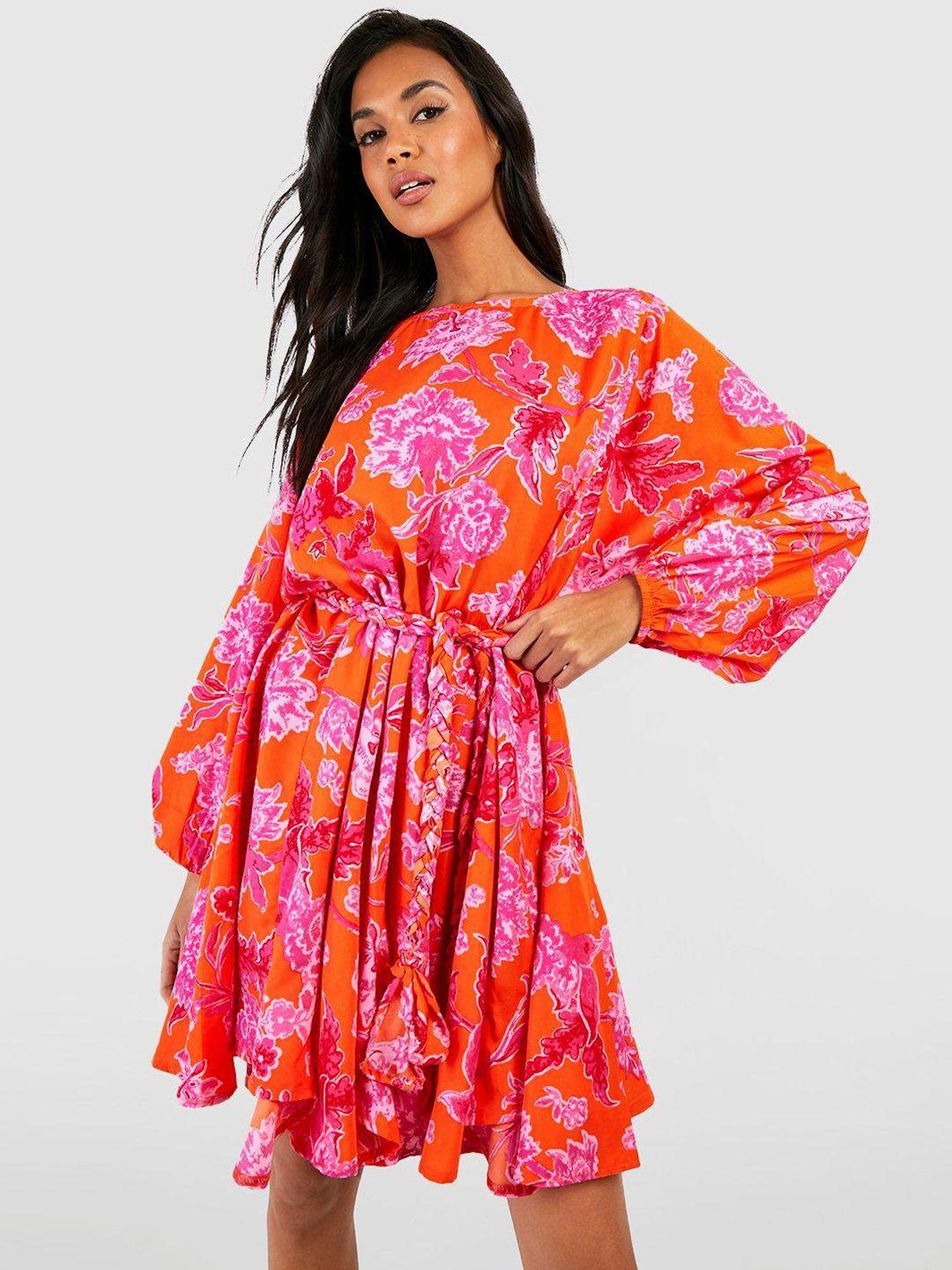 boohoo floral print puff sleeves a-line mini dress