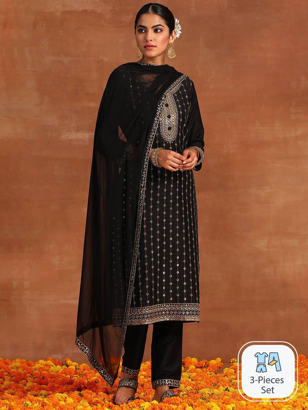 indo era ethnic motif embroidered regular sequinned kurta with trousers & with dupatta