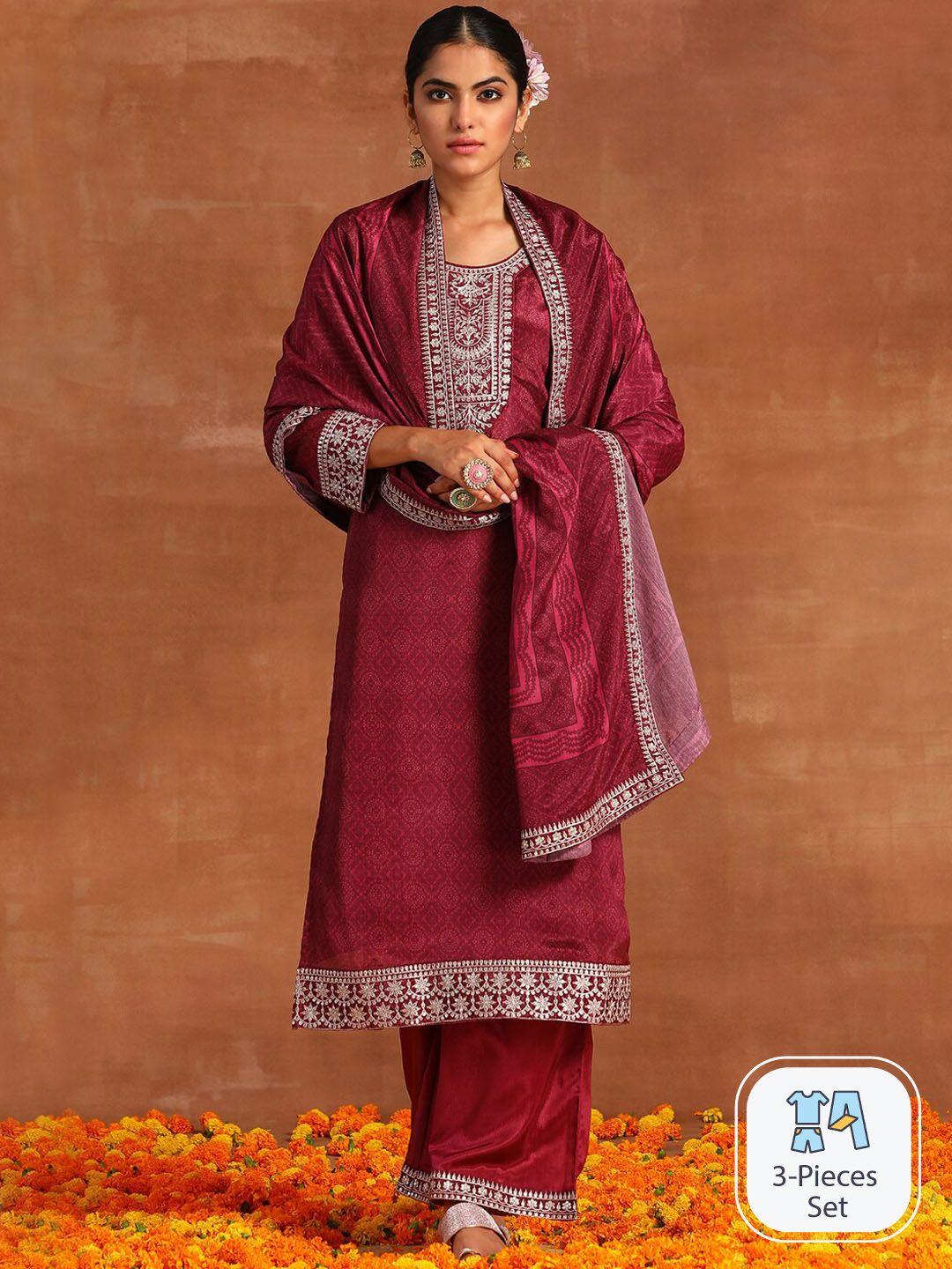 indo era ethnic motifs printed sequinned detail straight kurta & palazzos with dupatta