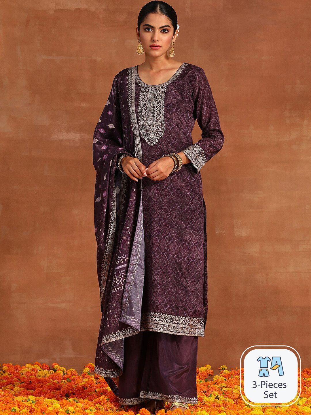 indo era floral embroidered regular sequinned kurta with trousers & dupatta