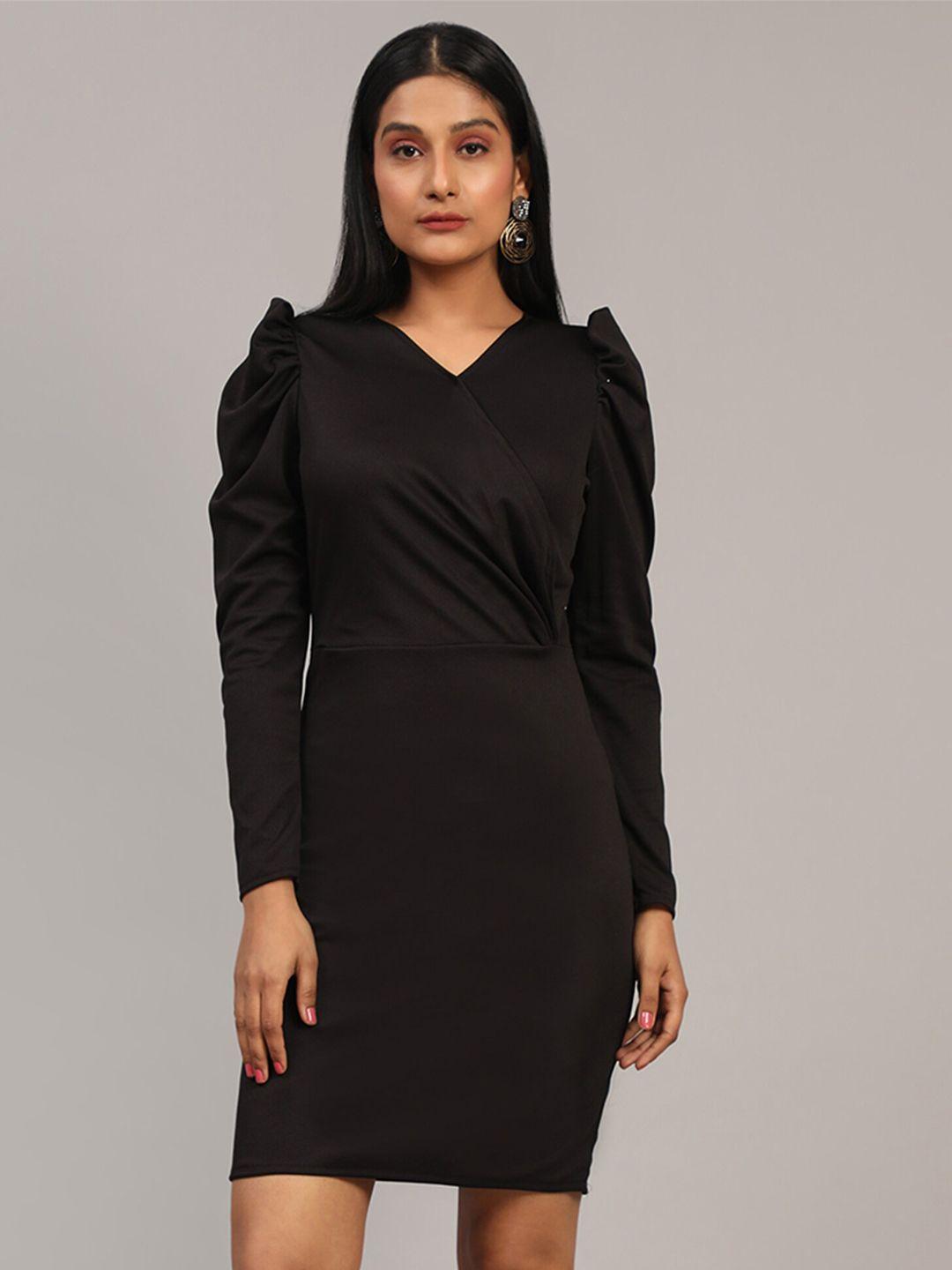 baesd v-neck puff sleeve sheath dress