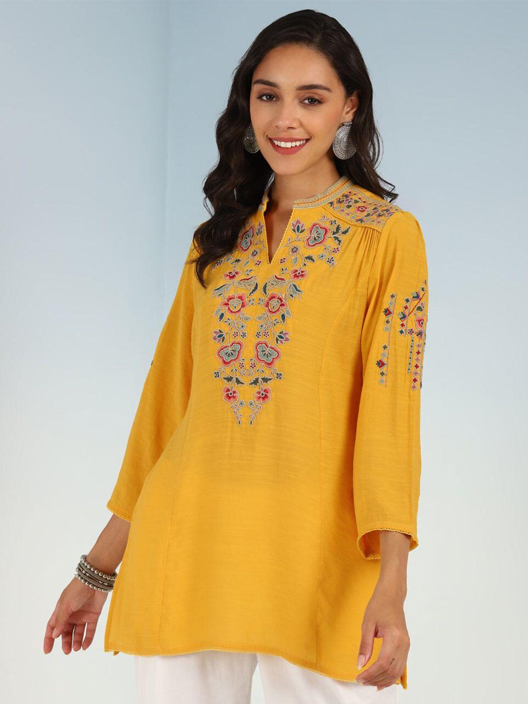 lakshita floral embroidered mandarin collar kurti