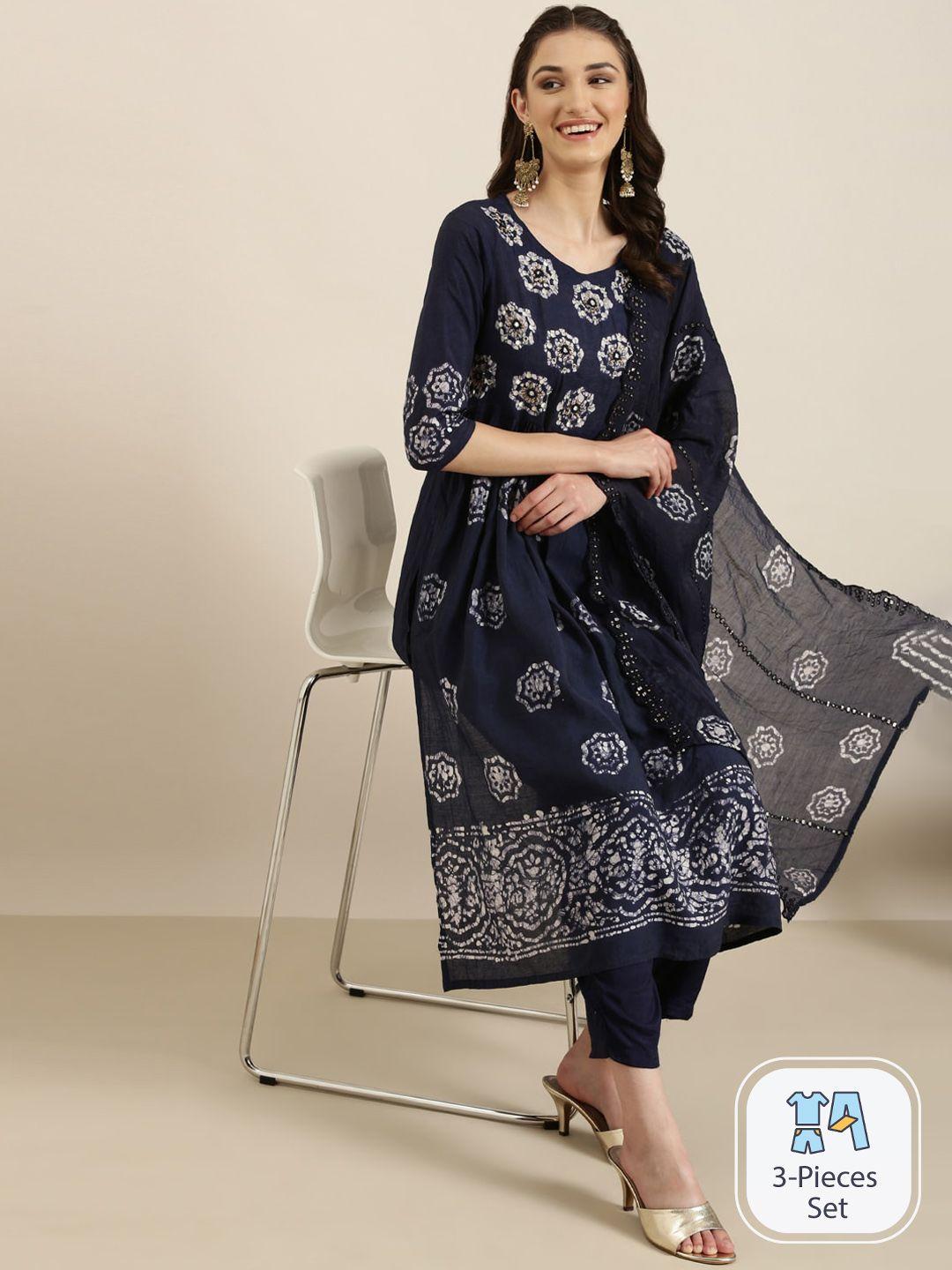 showoff floral printed beads and stones empire kurta with trousers & dupatta