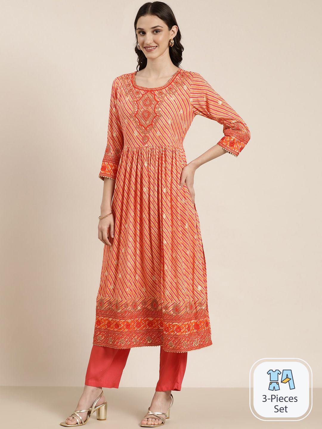 showoff striped empire thread work kurta with trousers