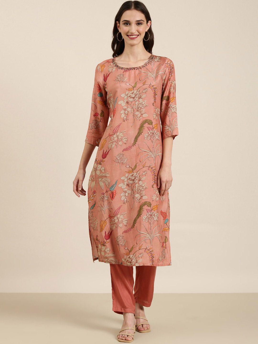 showoff floral printed straight kurta with trousers