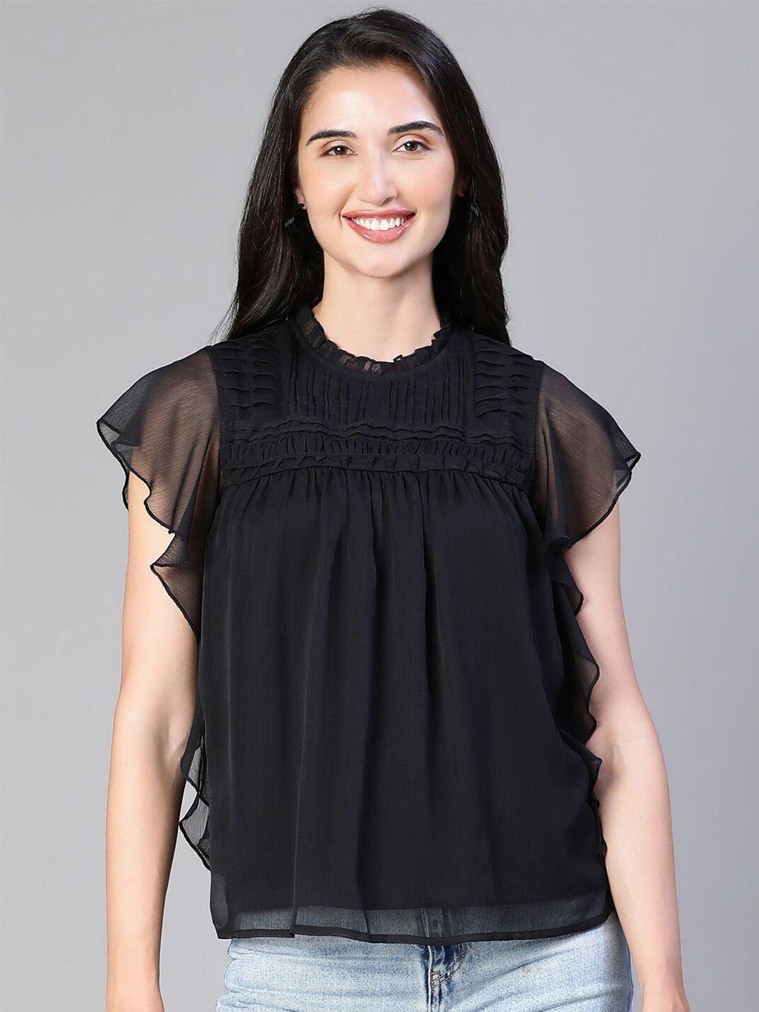 oxolloxo high neck flutter sleeve georgette top