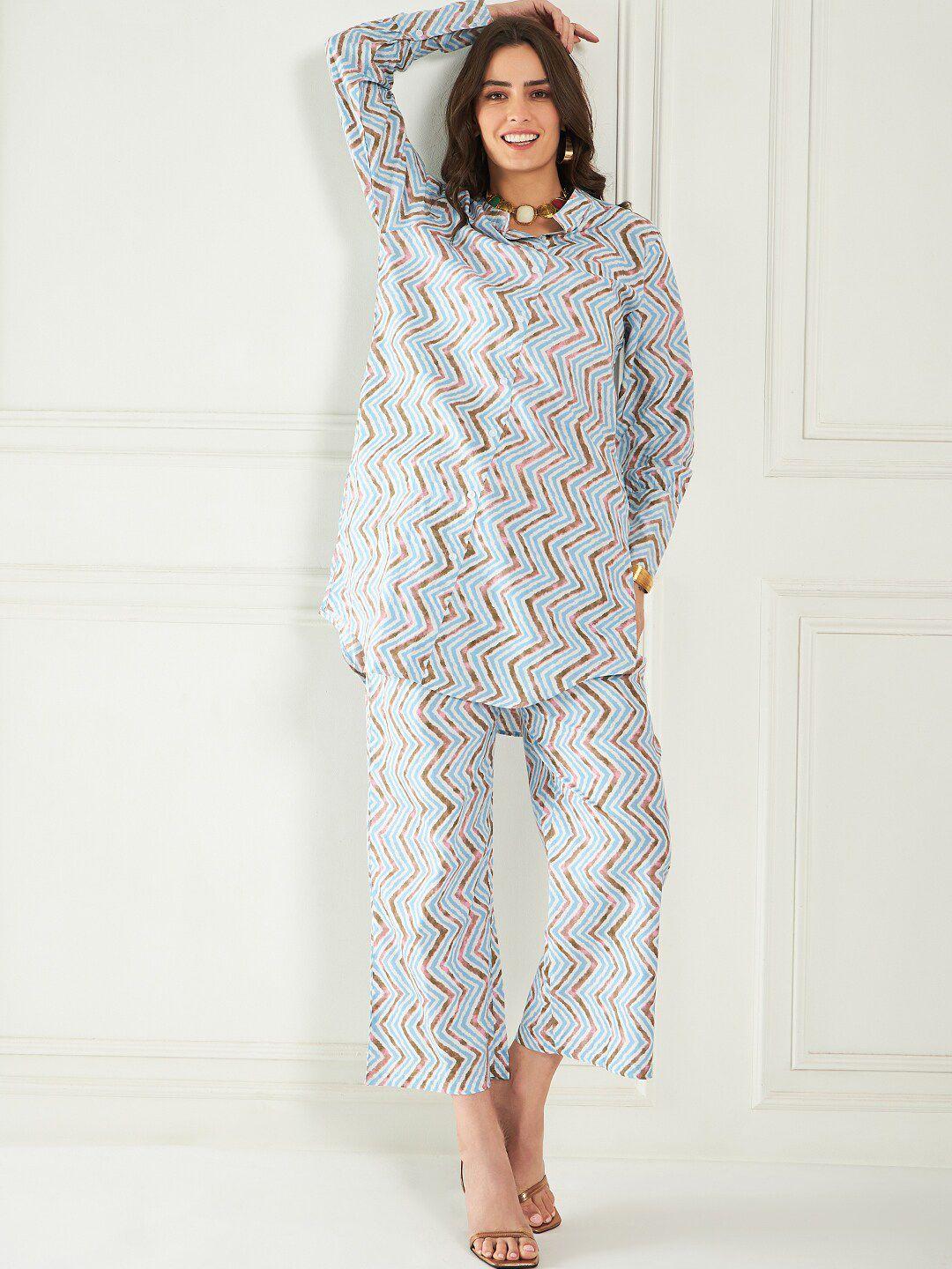 all about you geometric printed pure cotton tunic with trousers co-ords