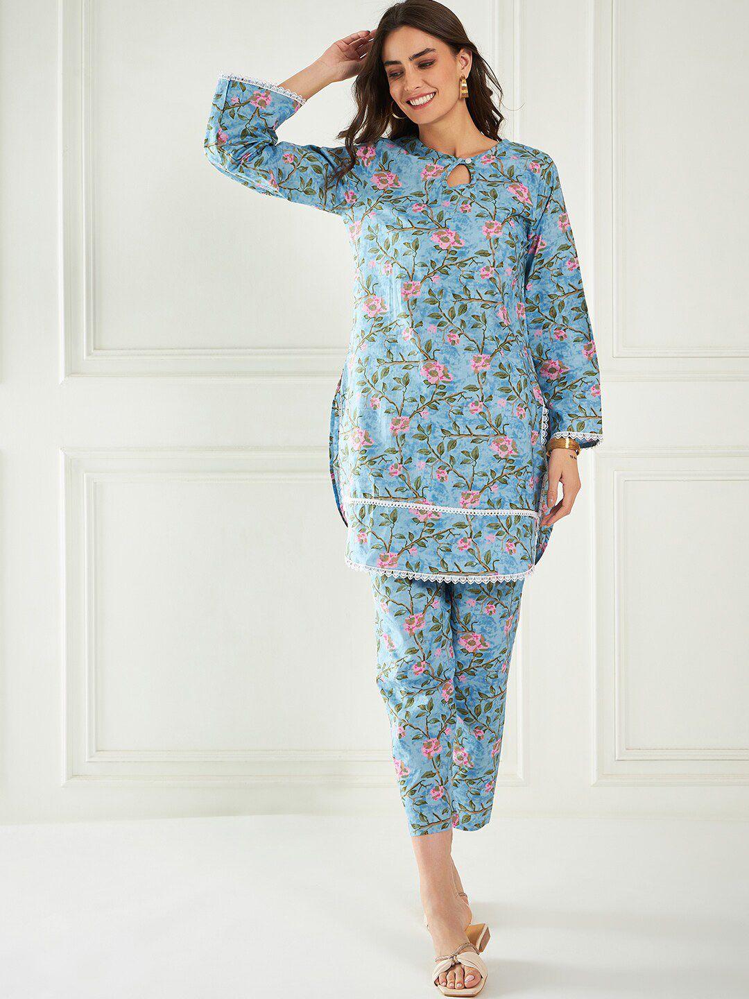 all about you floral printed pure cotton tunic & trousers co-ords