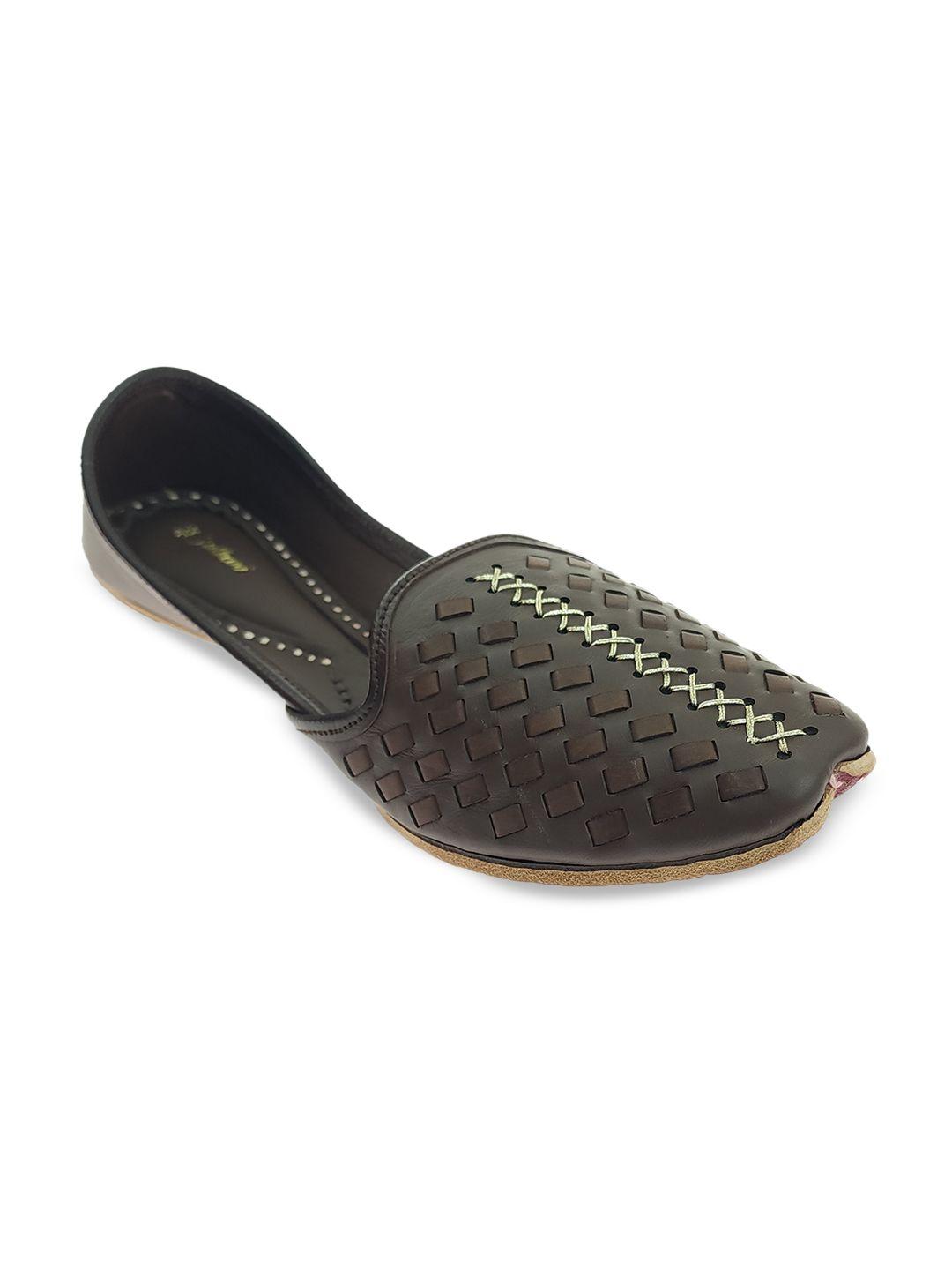 fulkari men brown embellished ethnic mojaris with laser cuts flats