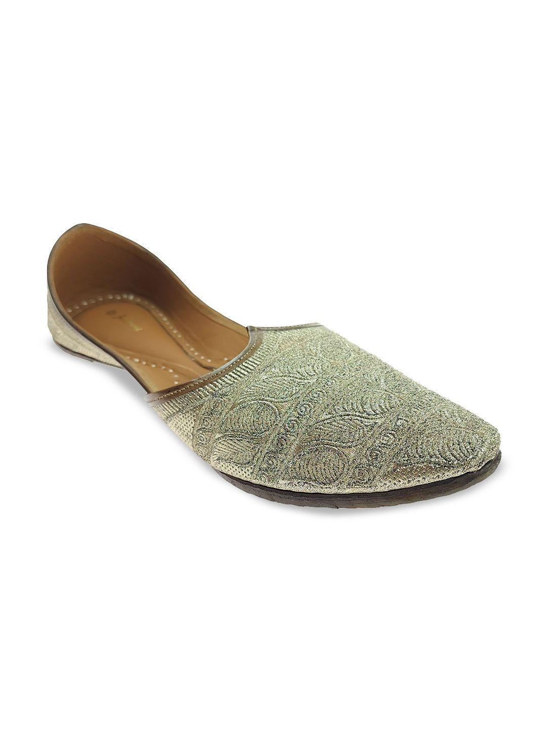 fulkari men gunmetal-toned embellished ethnic mules flats