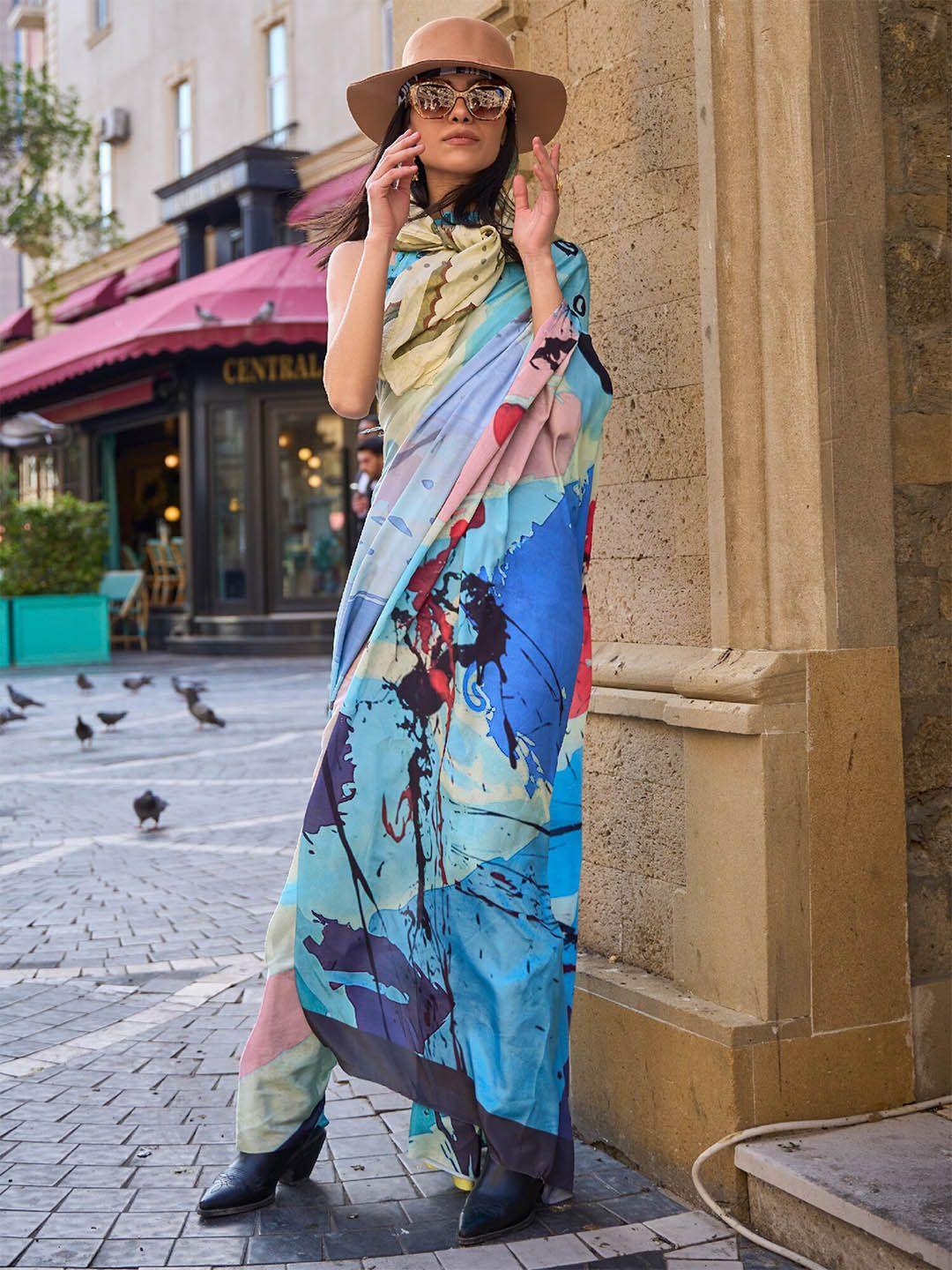 mitera abstract print pure crepe saree