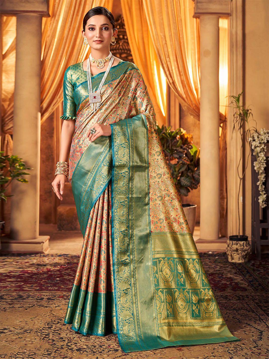 mitera floral woven design zari detailed kanjeevaram saree