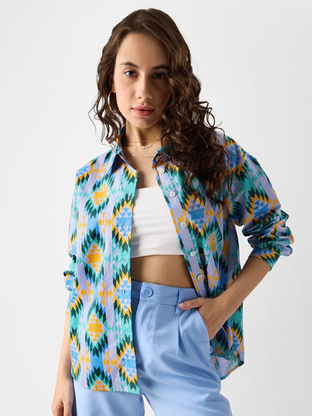 the souled store relaxed oversized geometric printed pure cotton casual shirt