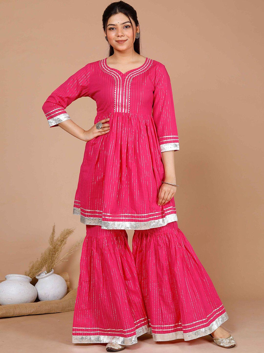 miravan striped gotta patti pure cotton a-line kurti with sharara