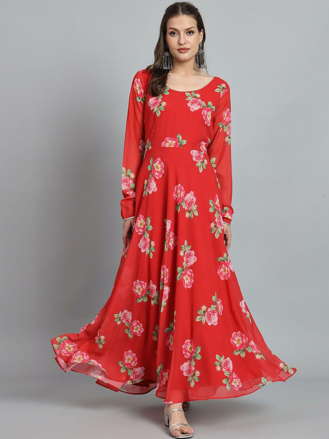 black scissor floral printed georgette maxi ethnic gown dress