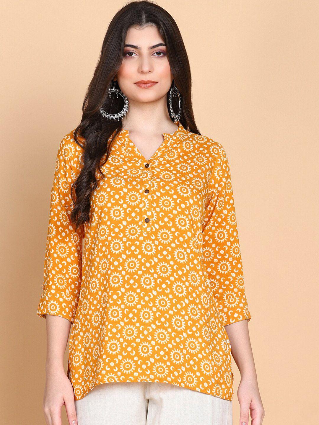 here&now yellow ethnic motifs printed kurti