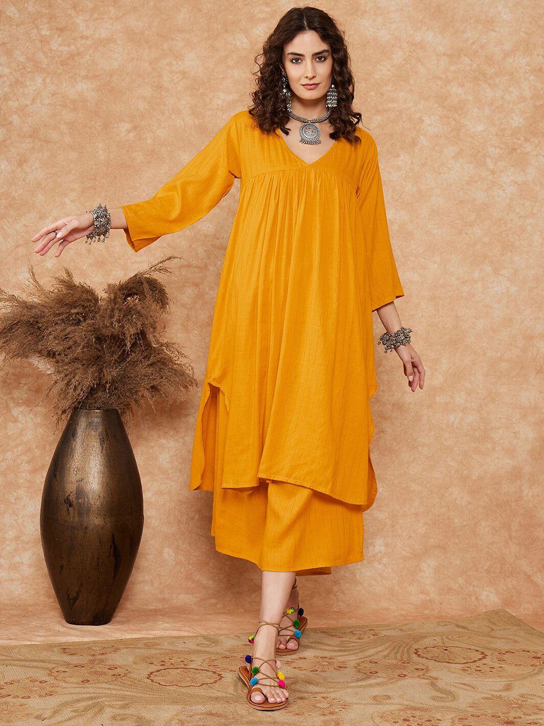 inweave striped v-neck regular kurta with palazzos