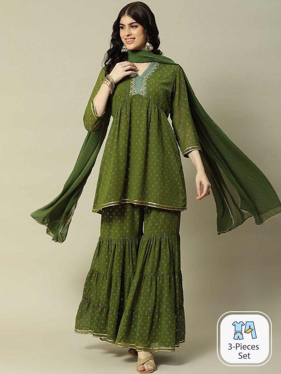 rangriti ethnic motifs printed empire gotta patti kurta with sharara & with dupatta