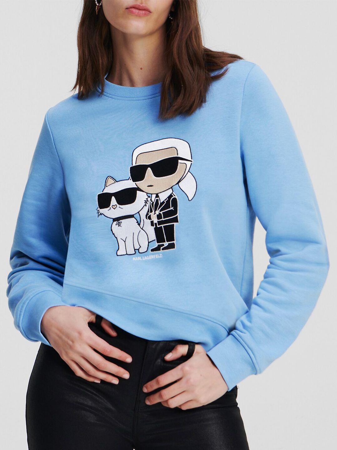 karl lagerfeld ikonik karl and choupette printed pullover sweatshirt