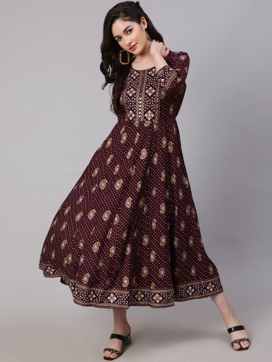 kalini ethnic motifs printed a line ethnic dress