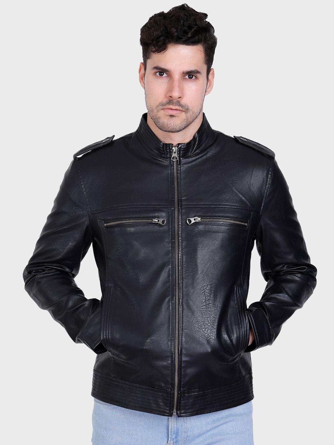 justanned mock collar biker jacket