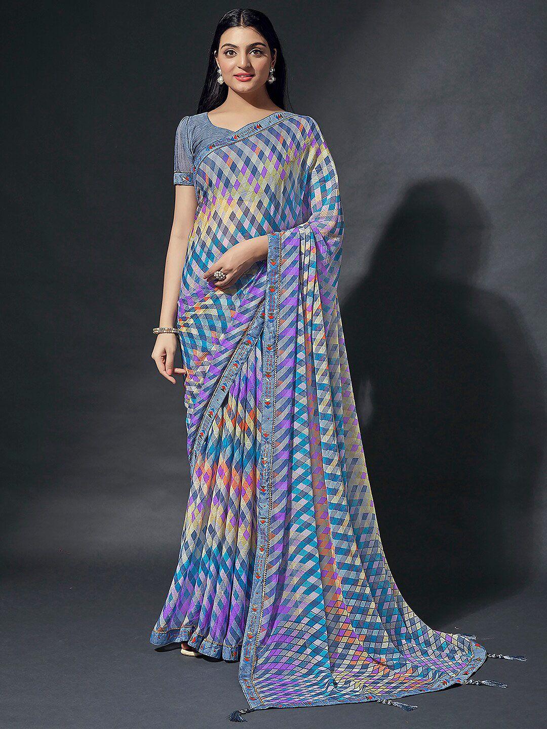 mitera geometric printed gotta patti lace saree