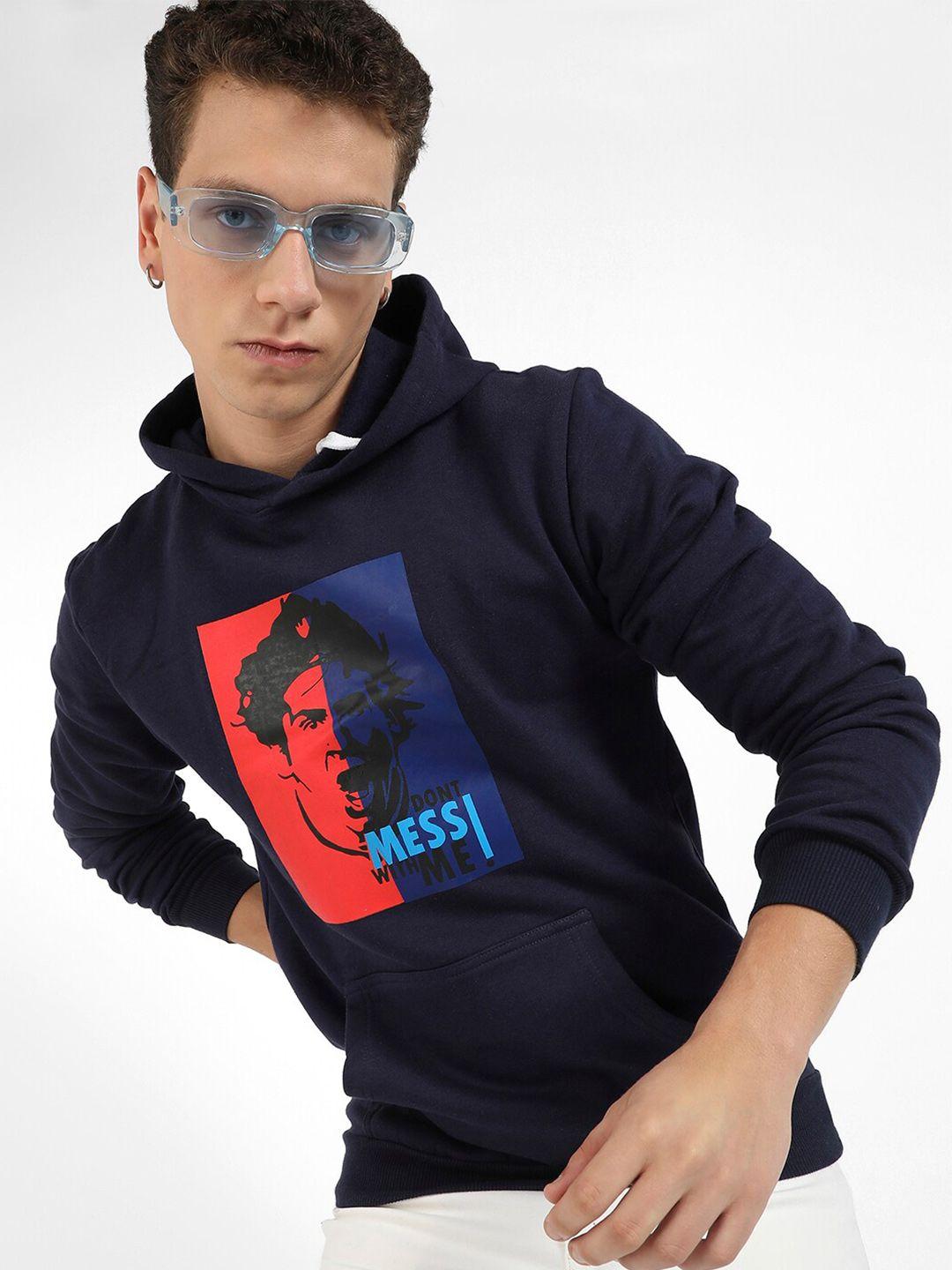 campus sutra graphic printed hooded cotton pullover sweatshirt